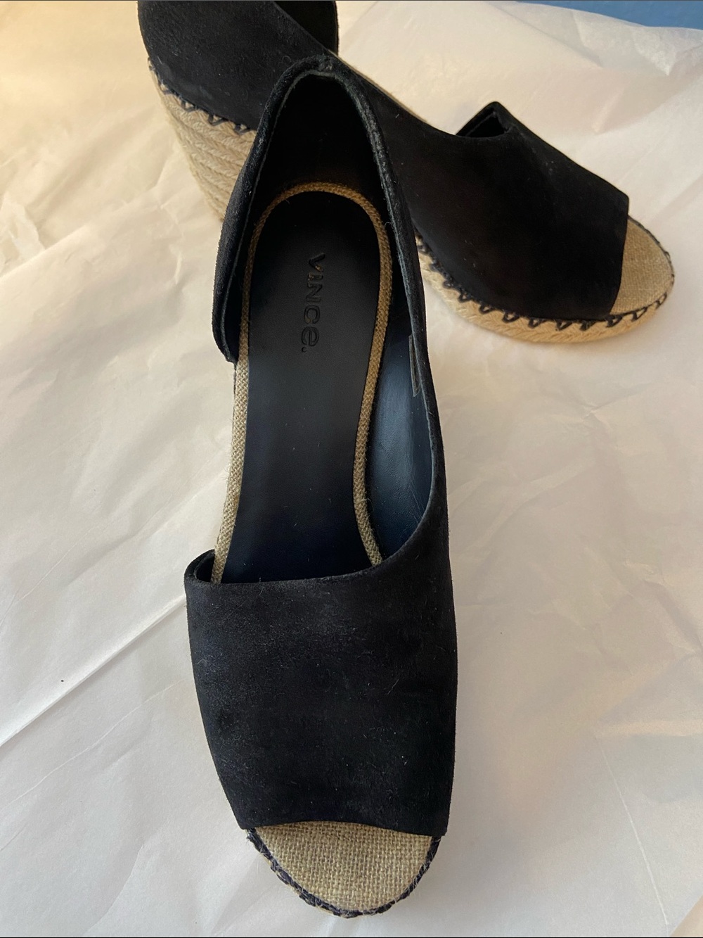 Vince Black Suede Espadrille Wedge Sandals - Picture 2 of 9